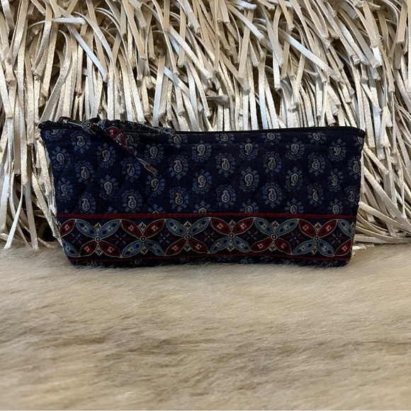 Vintage VERA BRADLEY 1998 Classic Navy Cosmetic Case Maroon Paisley Travel - Picture 1 of 12
